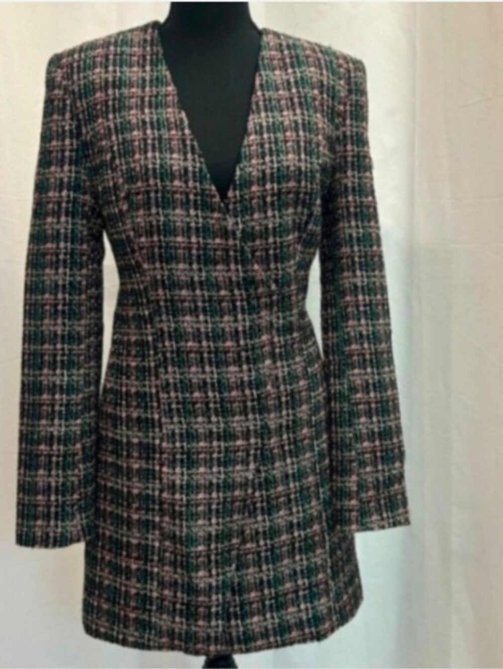 Zara multicoloured metallic tweed V-neck long sleeve faux wrap mini dress